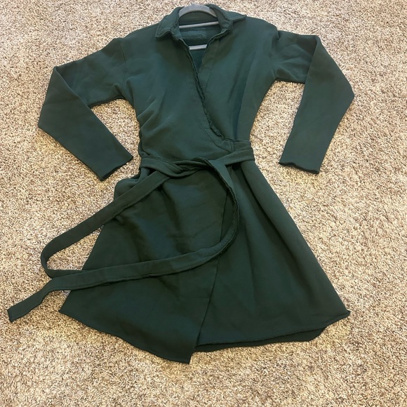NWOT Frank & Eileen Willa Wrap Dress Small Green Long Sleeve Triple Fleece - Picture 2 of 3
